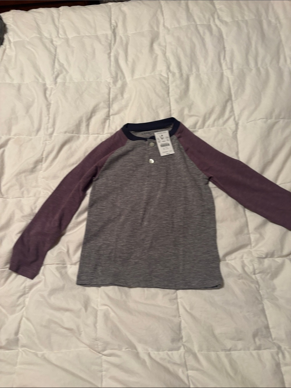 Crewcuts Gray Henley with Purple Raglan Sleeves